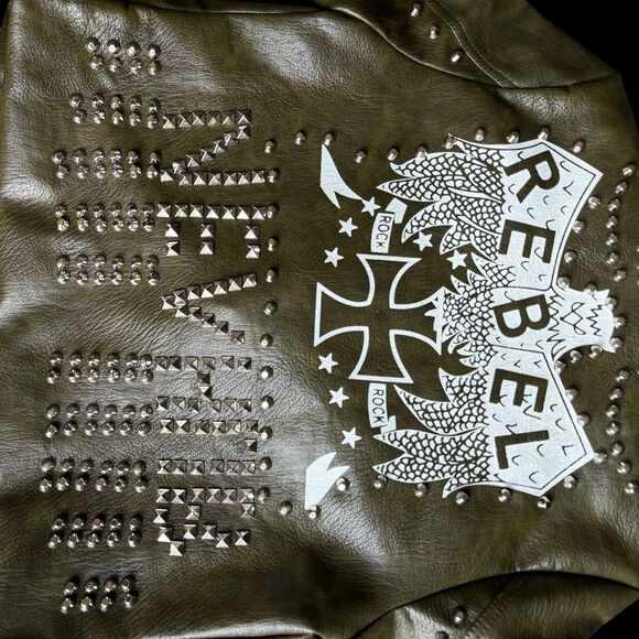 Blue B NWT Studded Vegan Leather Moto Jacket – Fantasy Rebel Look, Size Small - Picture 15 of 16